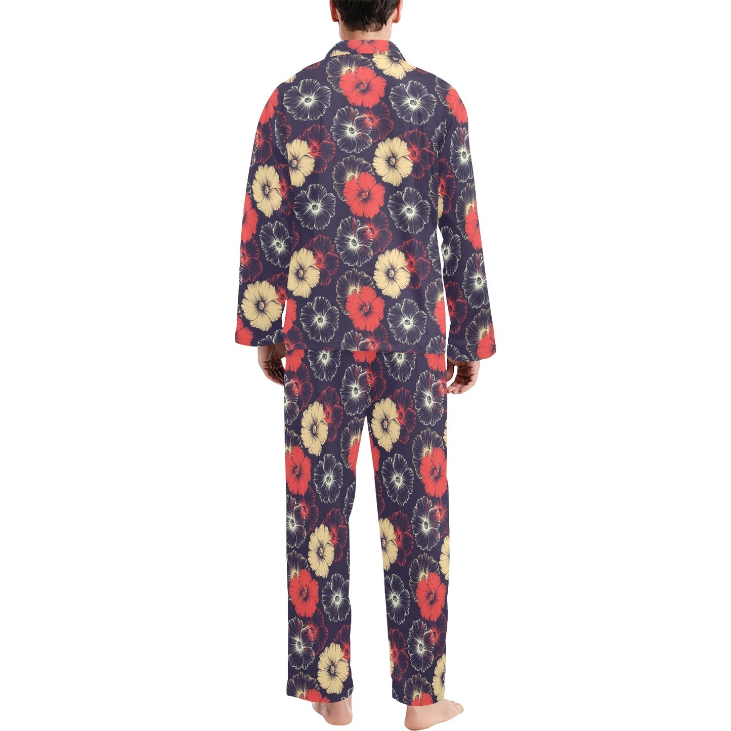 Tropical Flower Print Design LKS302 Men's Long Pajama Set