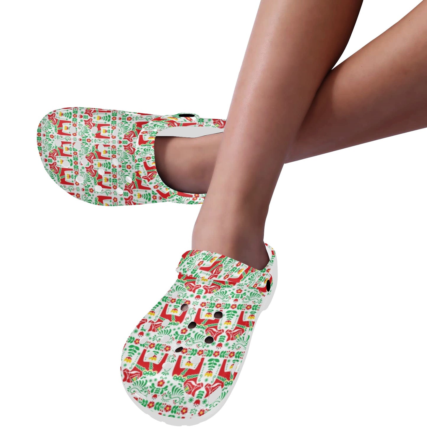 Swedish Dala Style Pattern Unisex Clogs Shoes