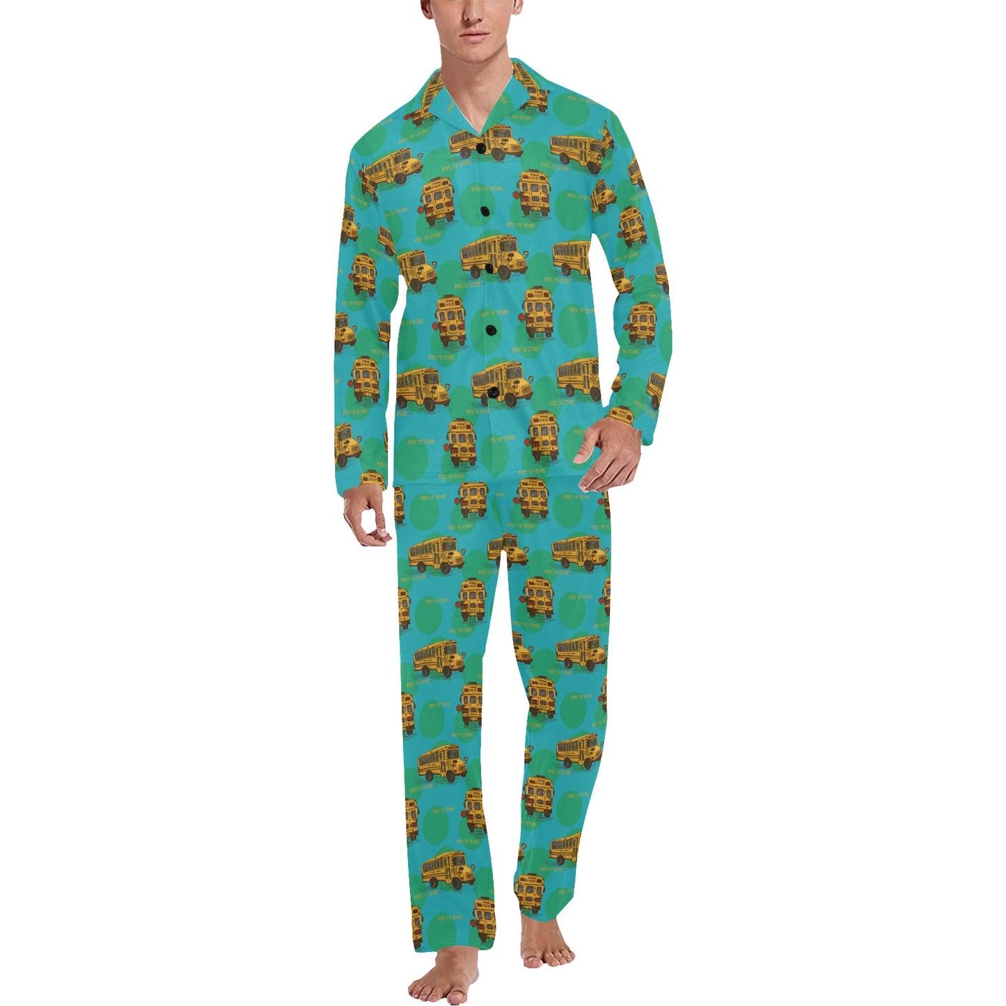 School Bus Print Design LKS308 Men's Long Pajama Set