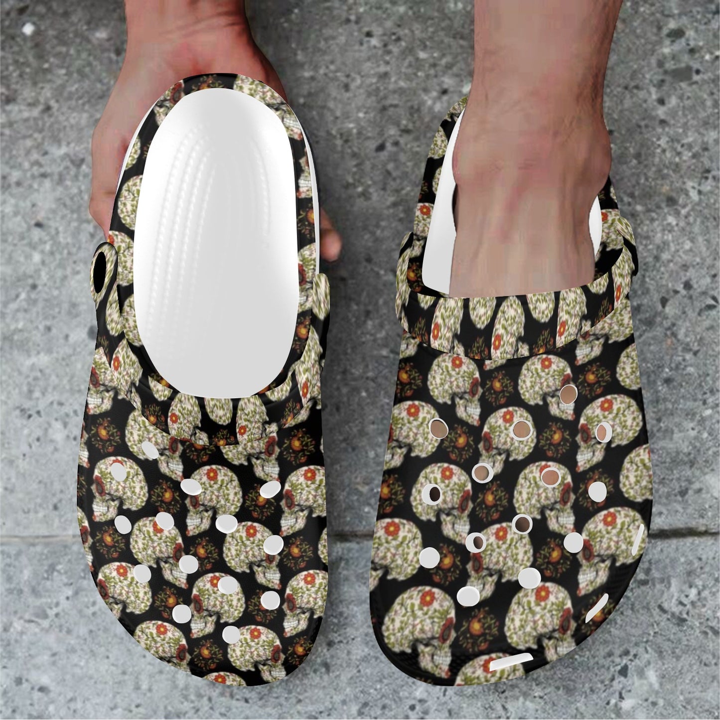 Sugar Skull Flower Design Themed Print Unisex Clogs Shoes