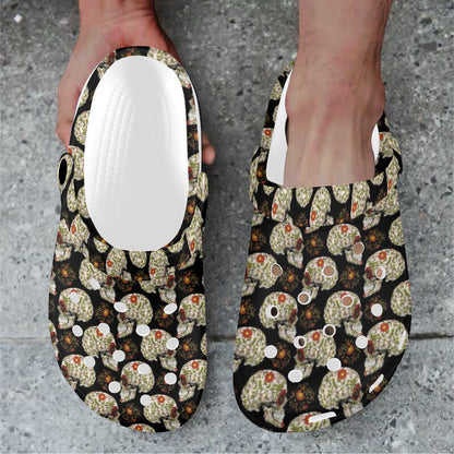 Sugar Skull Flower Design Themed Print Unisex Clogs Shoes