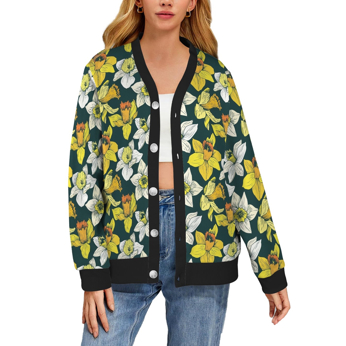 Daffodils Pattern Print Design DF02 Women's Cardigan