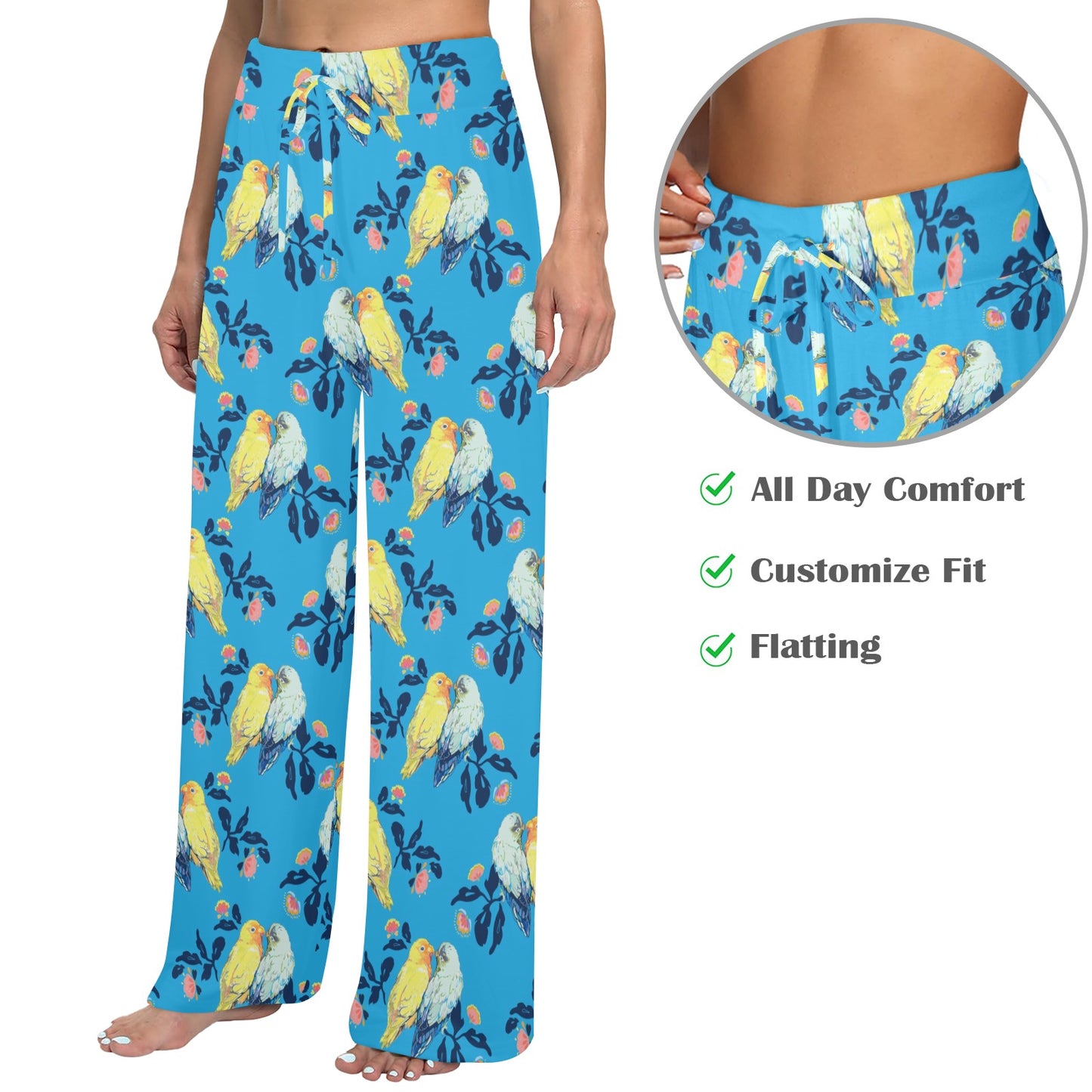 Lovebird Pattern Print Design 03 Women's Wide Leg Lounge Pants