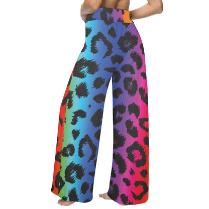 Rainbow Leopard Pattern Print Design A01 Women's Wide Leg Lounge Pants