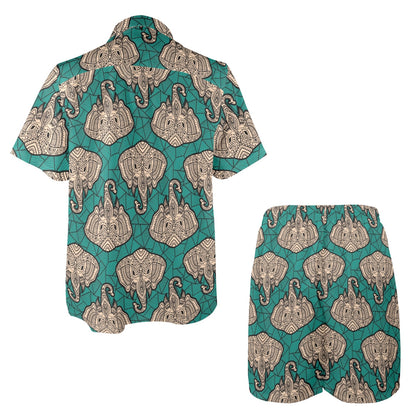 Boho Head Elephant Men's Beach Shirt and Shorts Set