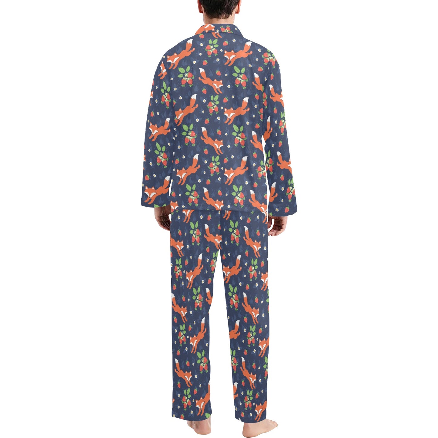 Fox Strawberry Print Pattern Men's Long Pajama Set