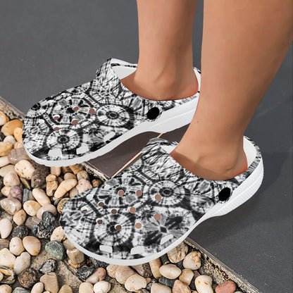 Tie Dye Black White Design Print Unisex Clogs Shoes