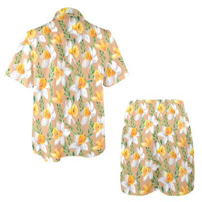 Daffodils Pattern Print Design DF04 Men's Beach Shirt and Shorts Set