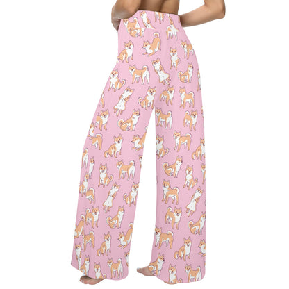 Shiba Inu Print Design LKS303 Women's Wide Leg Lounge Pants
