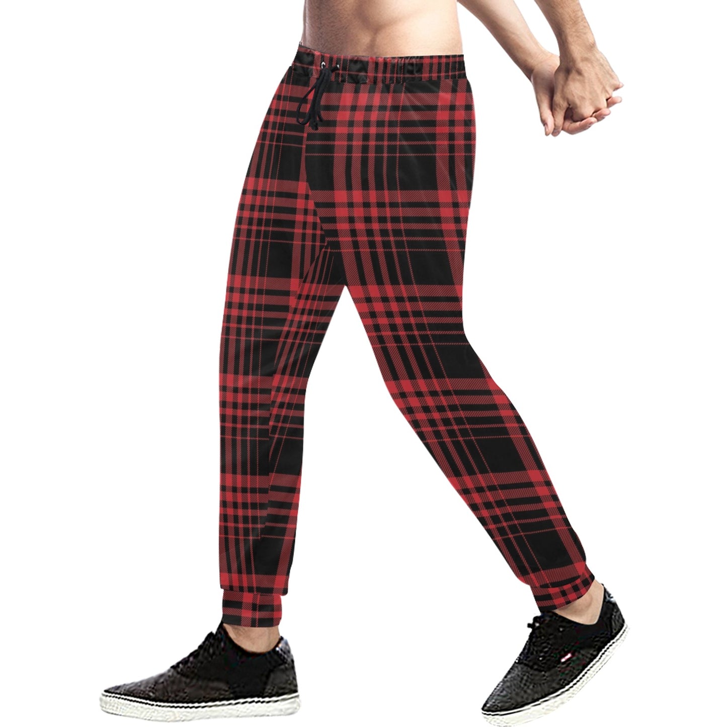 Tartan Red Black Print Design LKS303 Men's Sweatpants