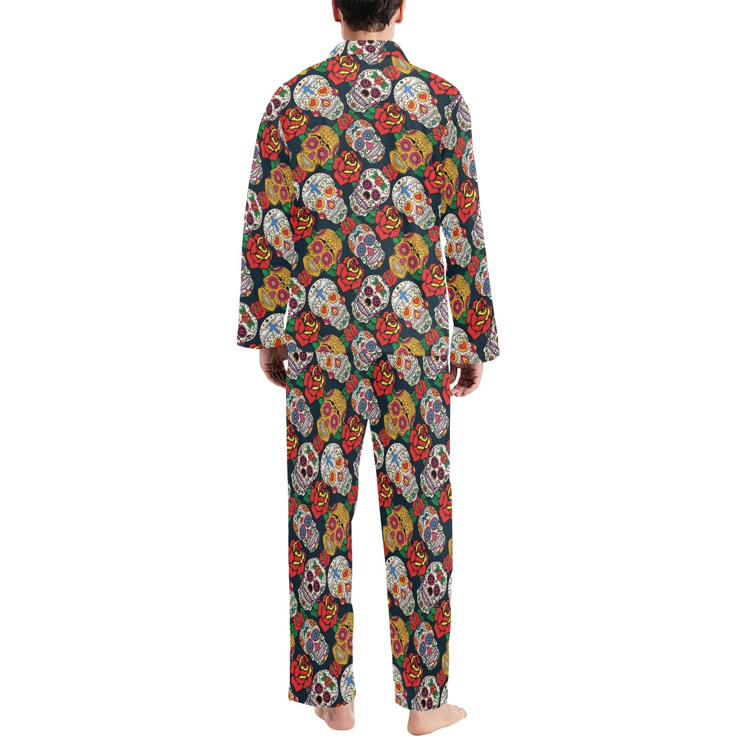 Sugar Skull Print Design LKS306 Men's Long Pajama Set