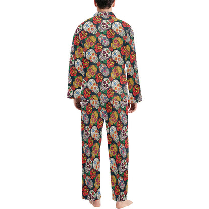 Sugar Skull Print Design LKS306 Men's Long Pajama Set