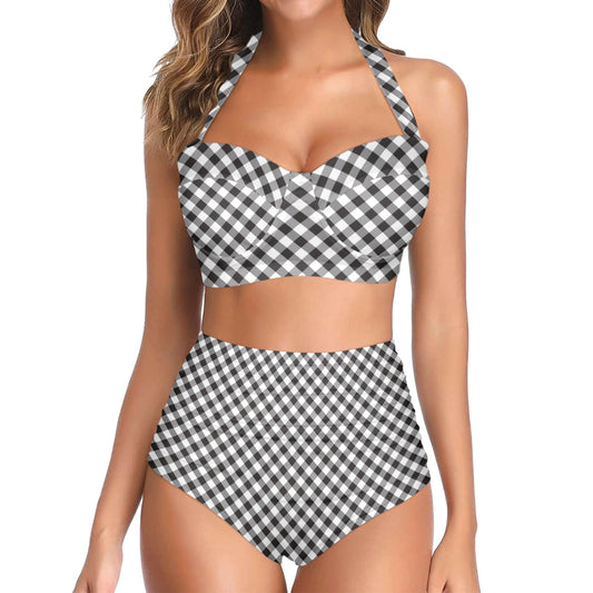 Gingham Print Design LKS402 Halter Neck Bikini Swimsuit