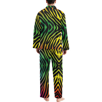 Rainbow Zebra Themed Print Men's Long Pajama Set