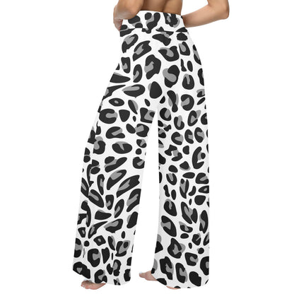 Snow Leopard Skin Print Women's Wide Leg Lounge Pants