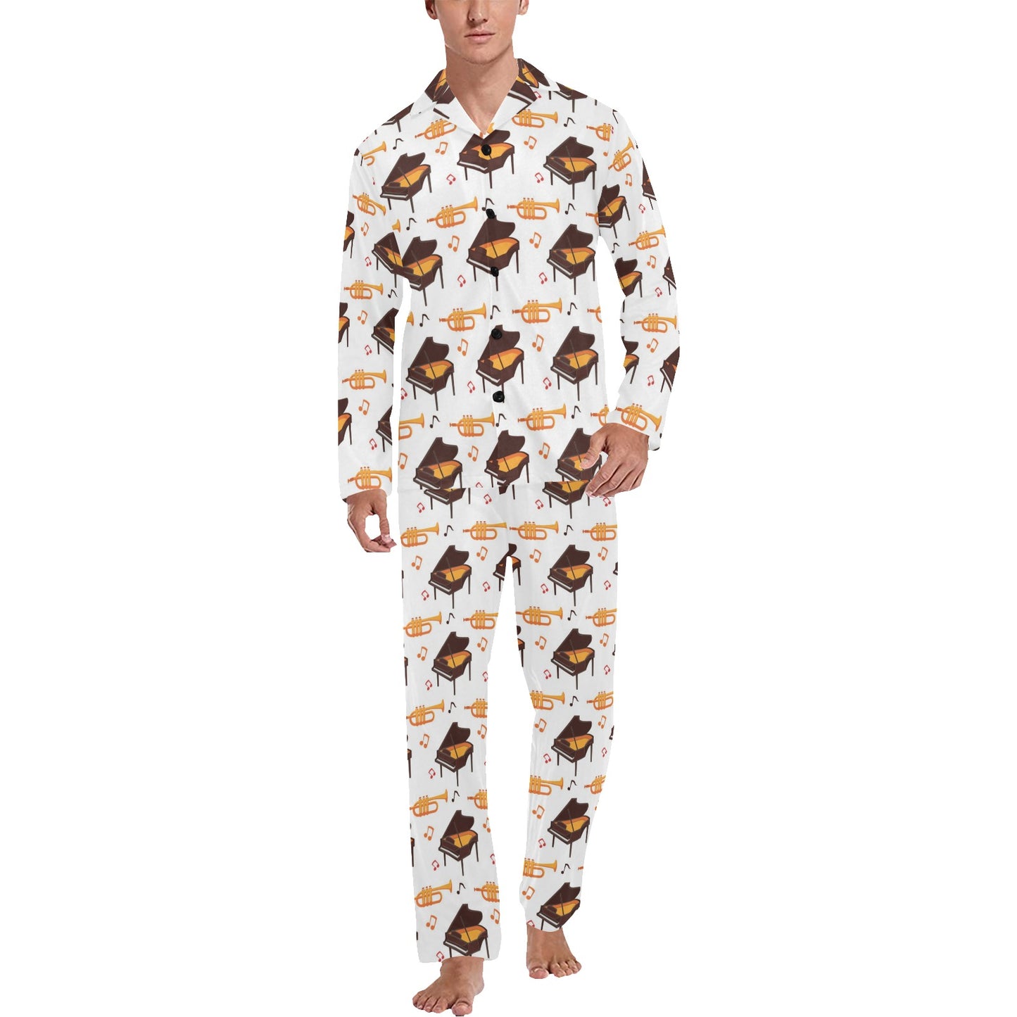 Piano Print Design LKS406 Men's Long Pajama Set