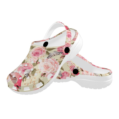 Bird Butterfly Pink Flower Print Pattern Unisex Clogs Shoes
