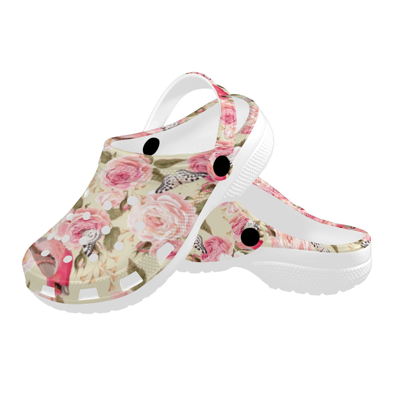 Bird Butterfly Pink Flower Print Pattern Unisex Clogs Shoes