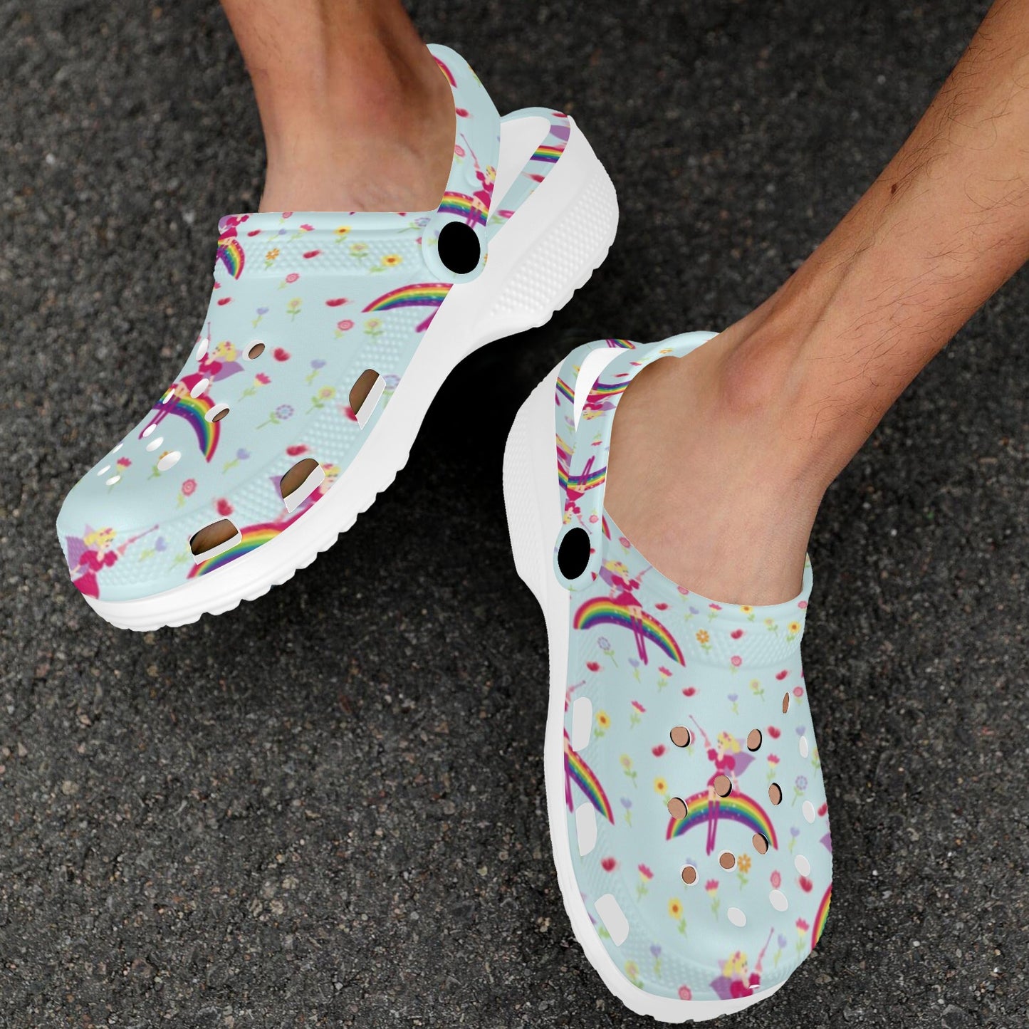 Fairy with Rainbow Print Pattern Unisex Clogs Shoes