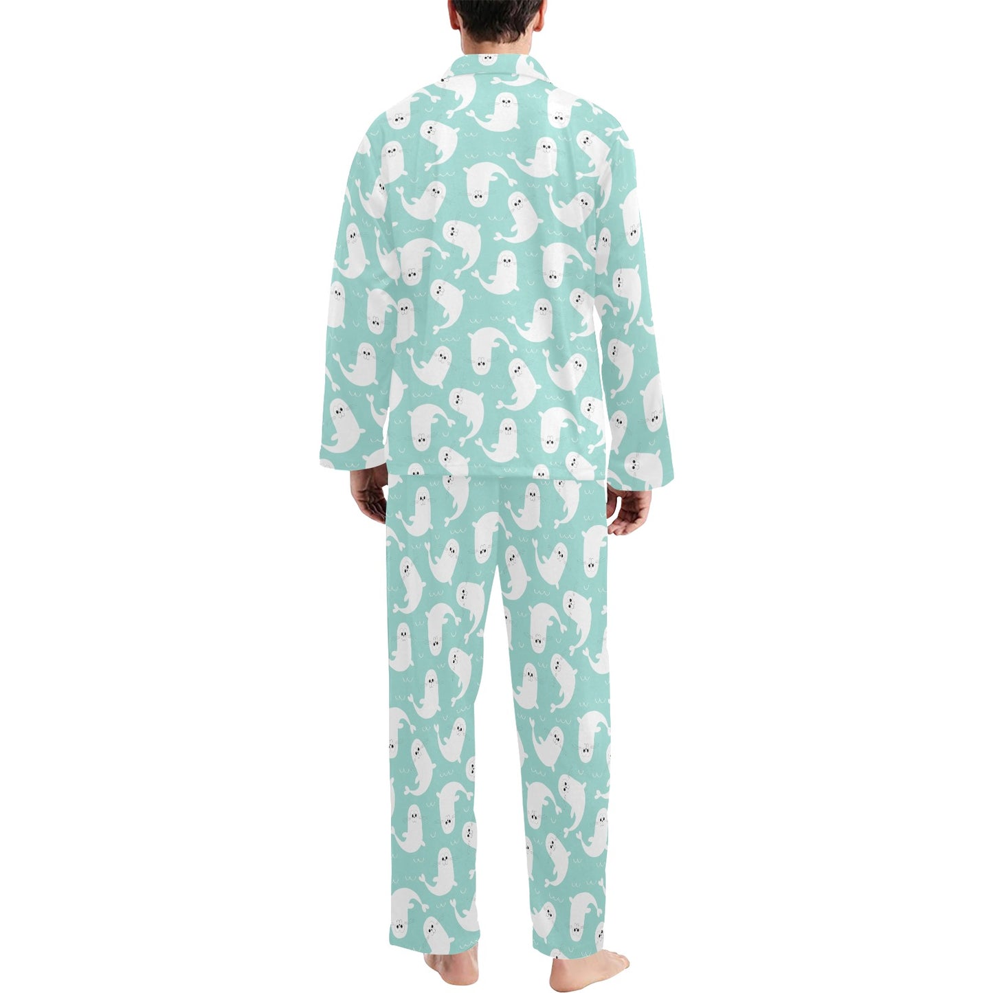 Sea Lion Print Design LKS401 Men's Long Pajama Set