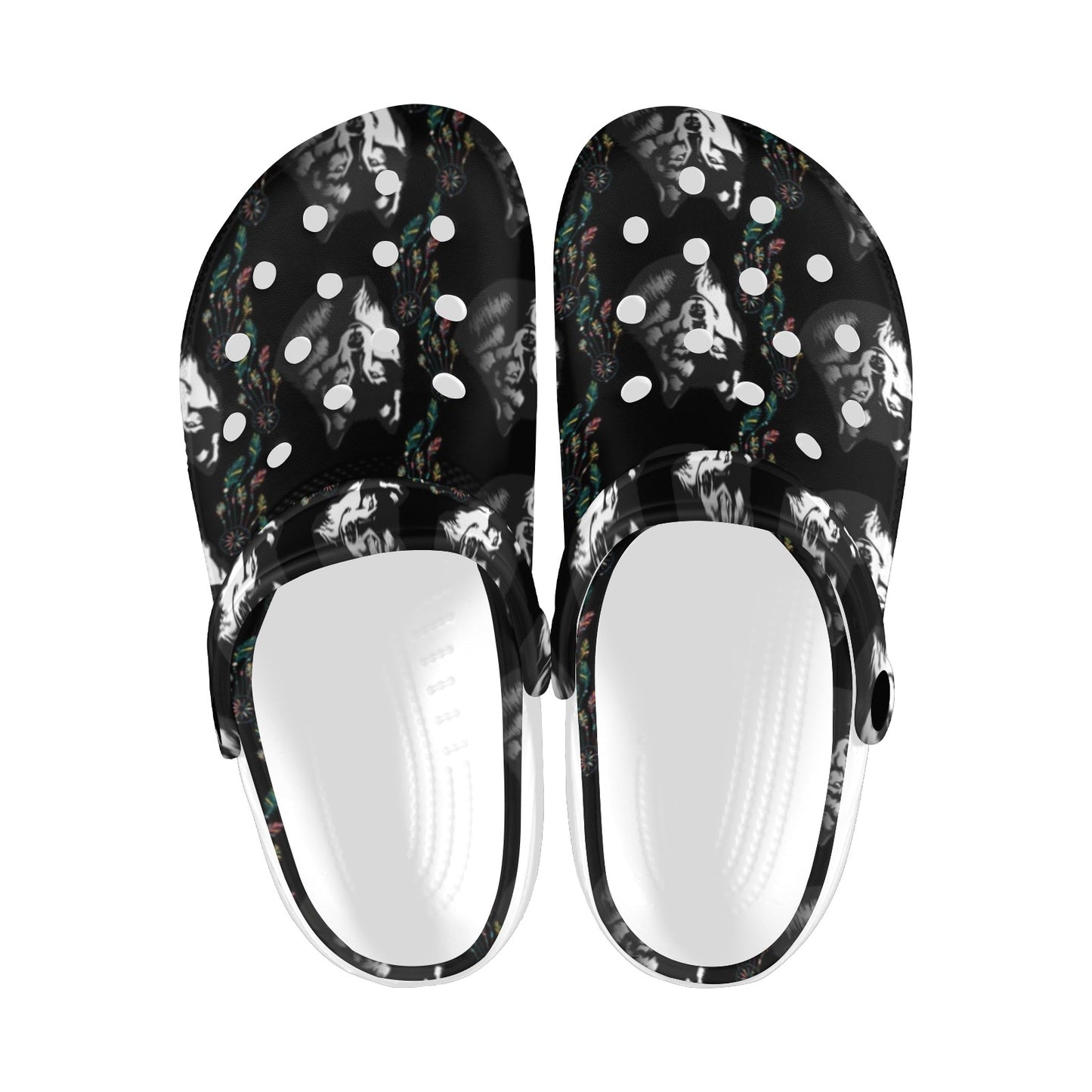 Wolf Black Dream Catcher Design Print Unisex Clogs Shoes