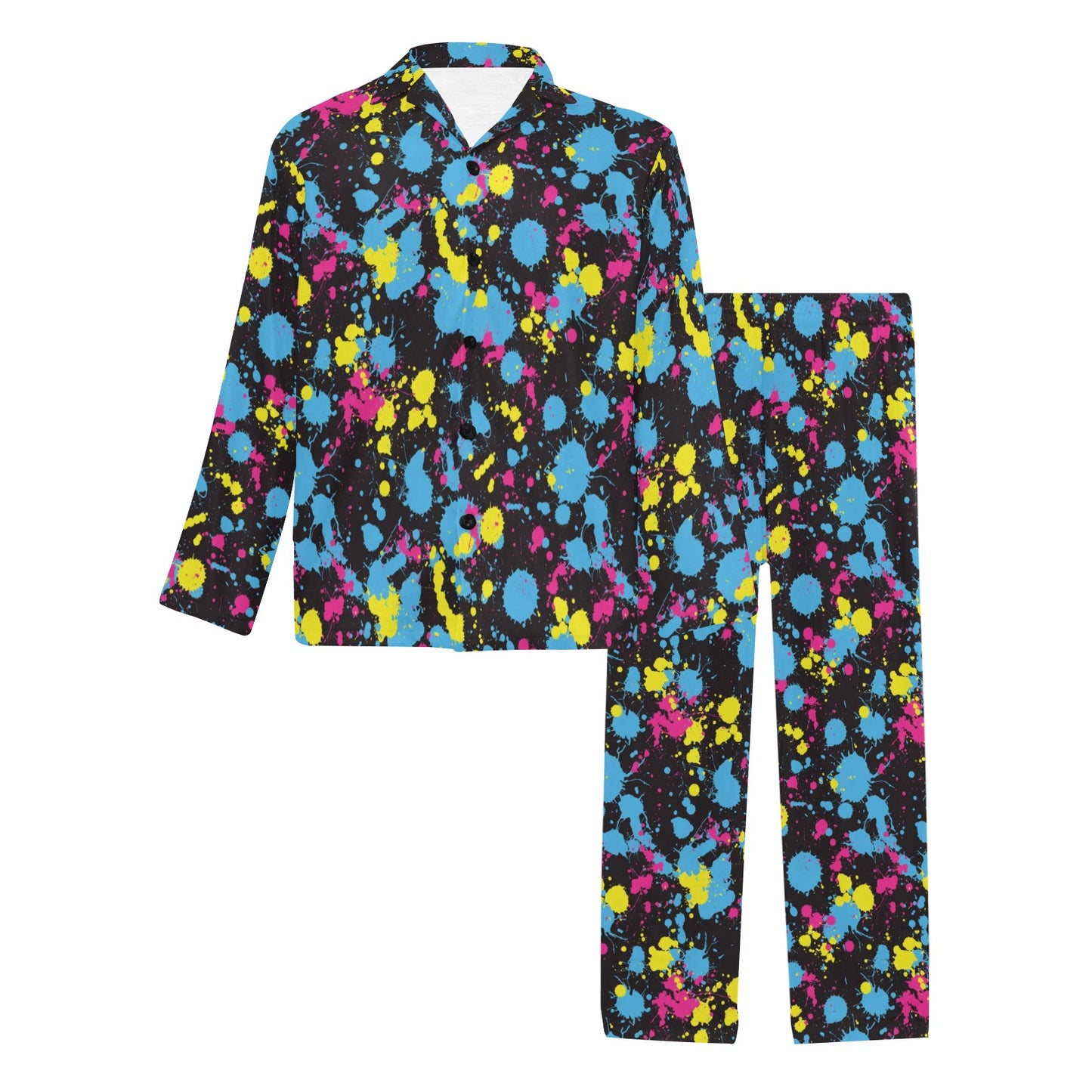 Splatter Colorful Print Design LKS301 Men's Long Pajama Set