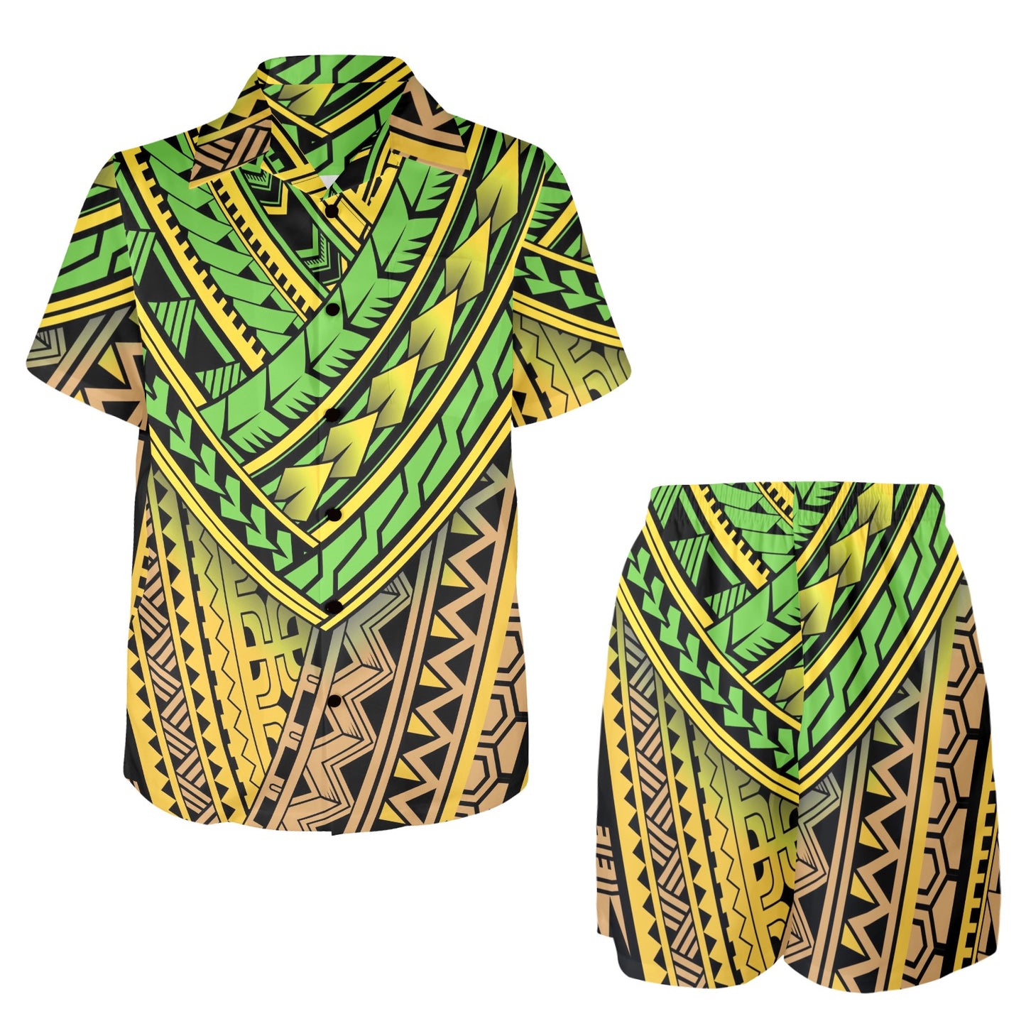Polynesian Tribal Color Men's Beach Shirt and Shorts Set