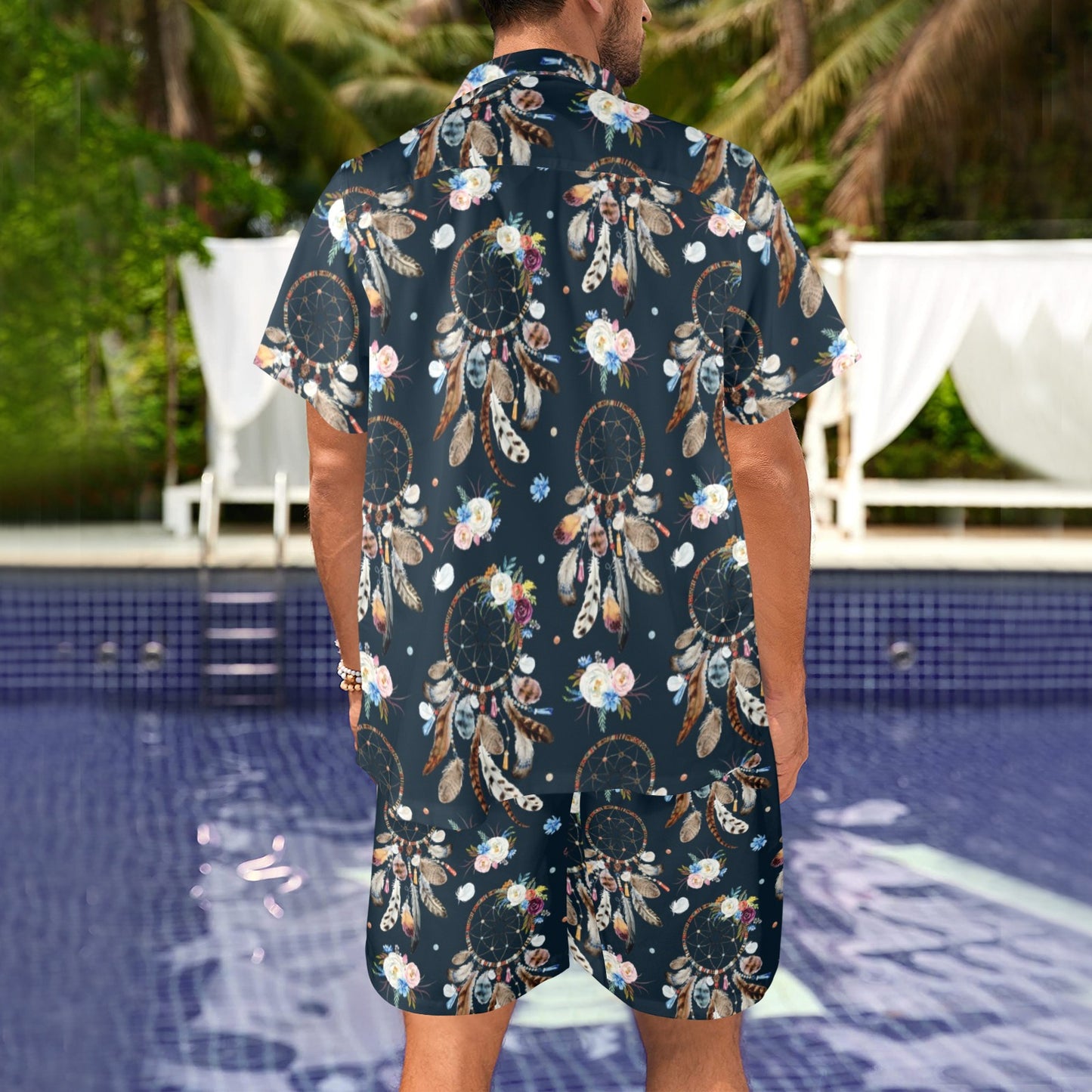 Dream Catcher Boho Floral Style Men's Beach Shirt and Shorts Set