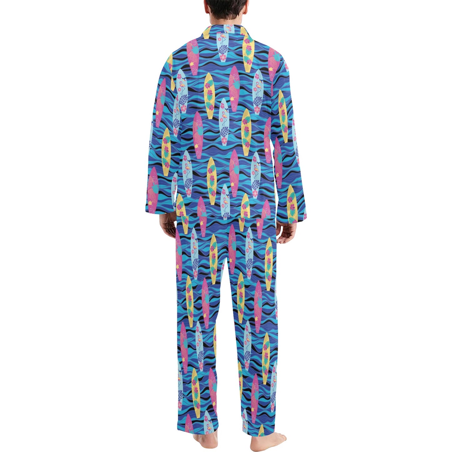 Surfboard Print Design LKS304 Men's Long Pajama Set
