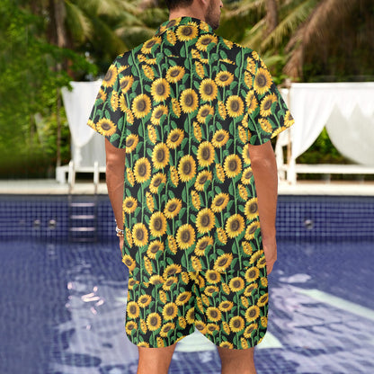 Sunflower Realistic Print Pattern Men's Beach Shirt and Shorts Set