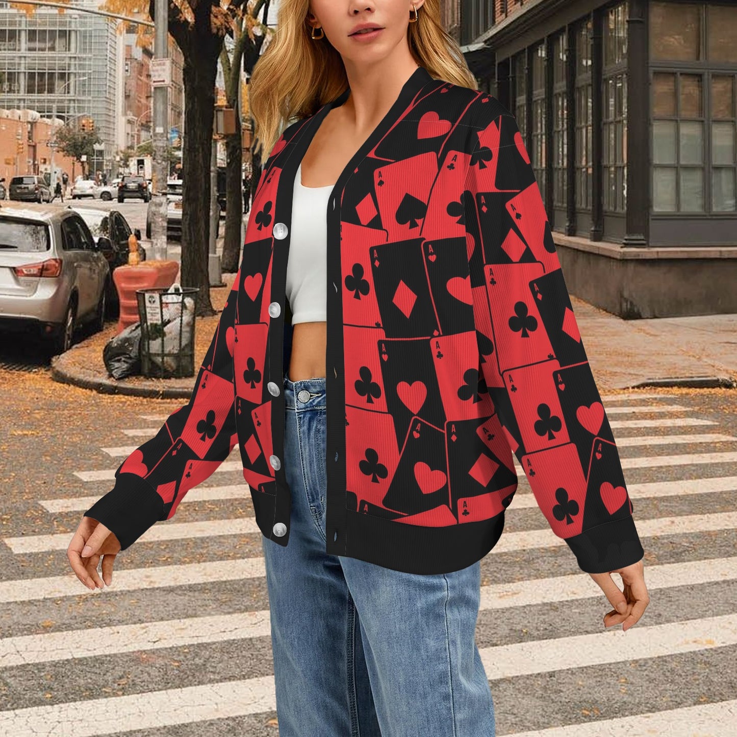 Poker Cards Pattern Print Design A01 Women's Cardigan