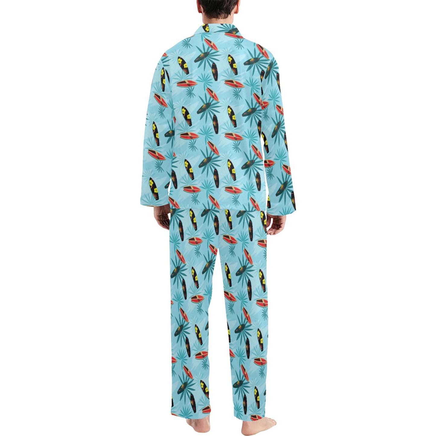 Surfboard Themed Pattern Men's Long Pajama Set