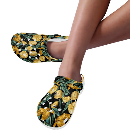 Elegant Yellow Tulip Print Unisex Clogs Shoes