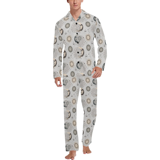 Sun Moon Print Design LKS302 Men's Long Pajama Set