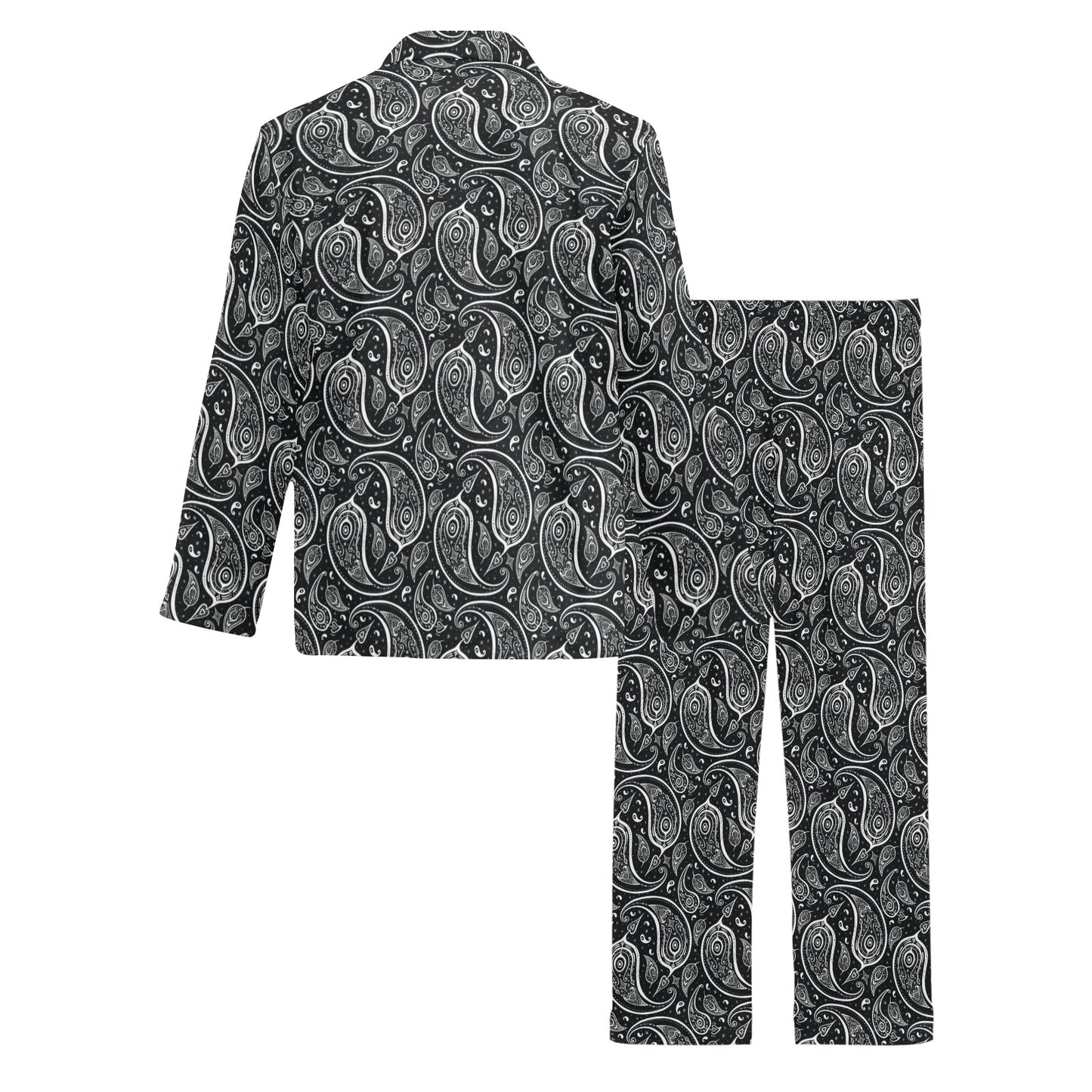 Paisley Black Design Print Men's Long Pajama Set