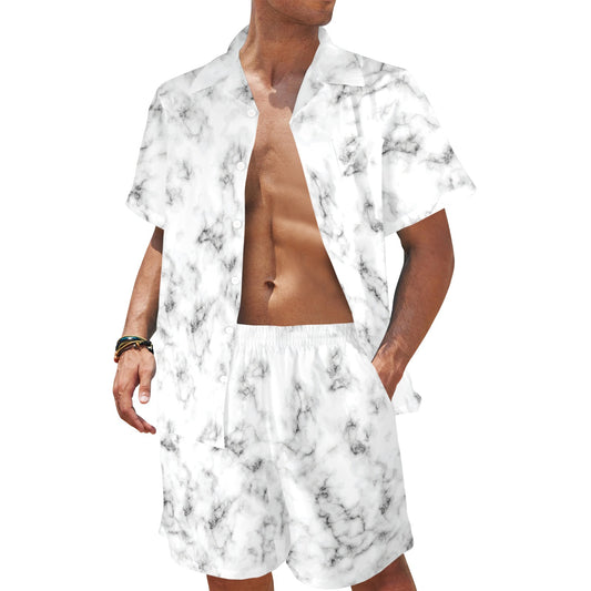 Marble Pattern Print Design 01 Men's Beach Shirt and Shorts Set
