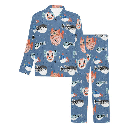 Fugu Pattern Print Design 02 Men's Long Pajama Set