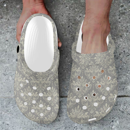 Damask Grey Elegant Print Pattern Unisex Clogs Shoes