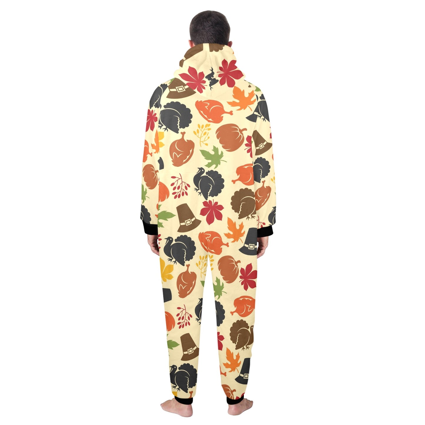 Thanksgiving Print Design LKS303 Hooded Fleece Onesie Pajama Jumpsuit