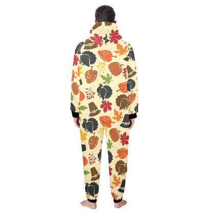 Thanksgiving Print Design LKS303 Hooded Fleece Onesie Pajama Jumpsuit
