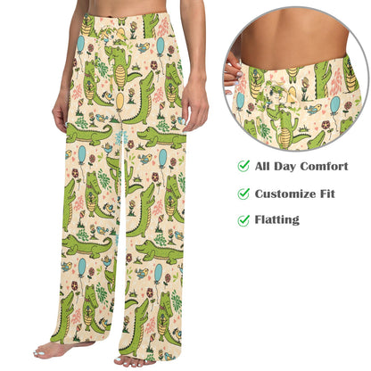 Alligator Pattern Print Design 01 Women's Wide Leg Lounge Pants