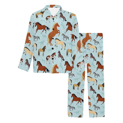 Horse Cute Themed Pattern Print Men's Long Pajama Set