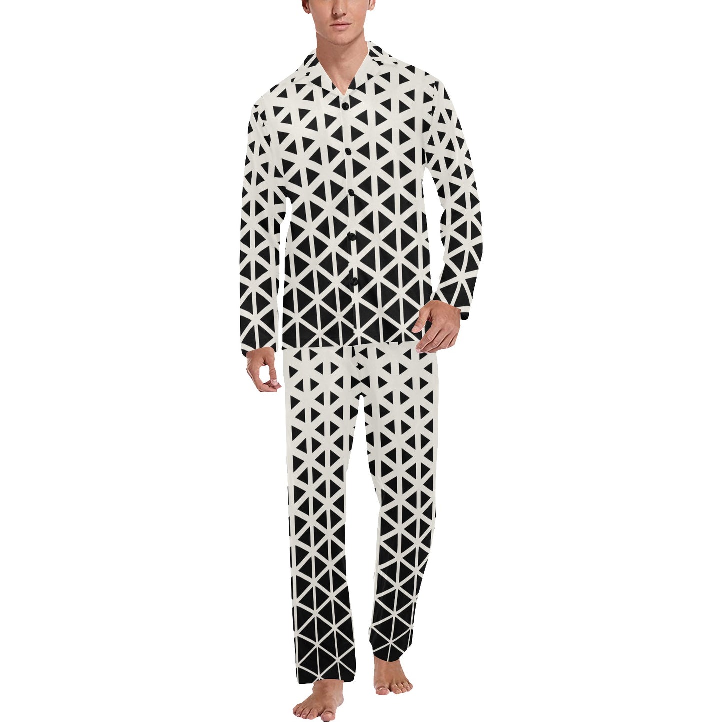 Geometric Black White Pattern Print Design 03 Men's Long Pajama Set