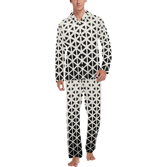 Geometric Black White Pattern Print Design 03 Men's Long Pajama Set