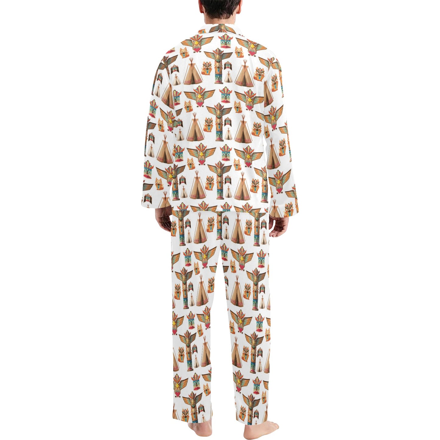 Totem Native Print Design LKS303 Men's Long Pajama Set