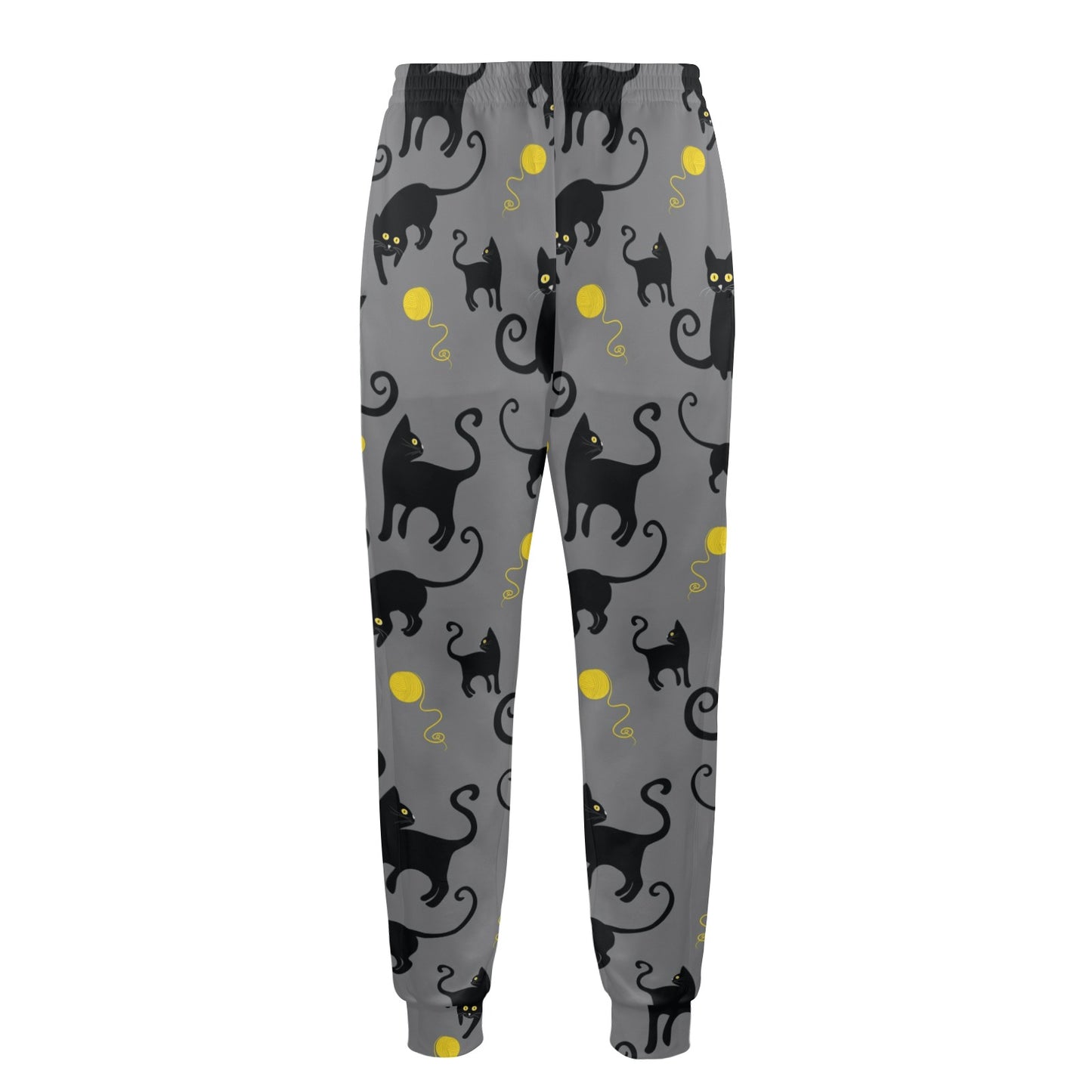 Black Cat Yellow Yarn Print Pattern Men's Casual Track Pants
