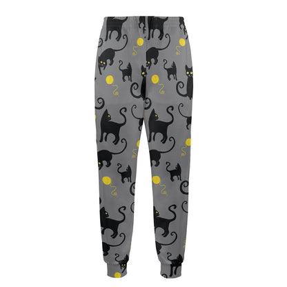 Black Cat Yellow Yarn Print Pattern Men's Casual Track Pants
