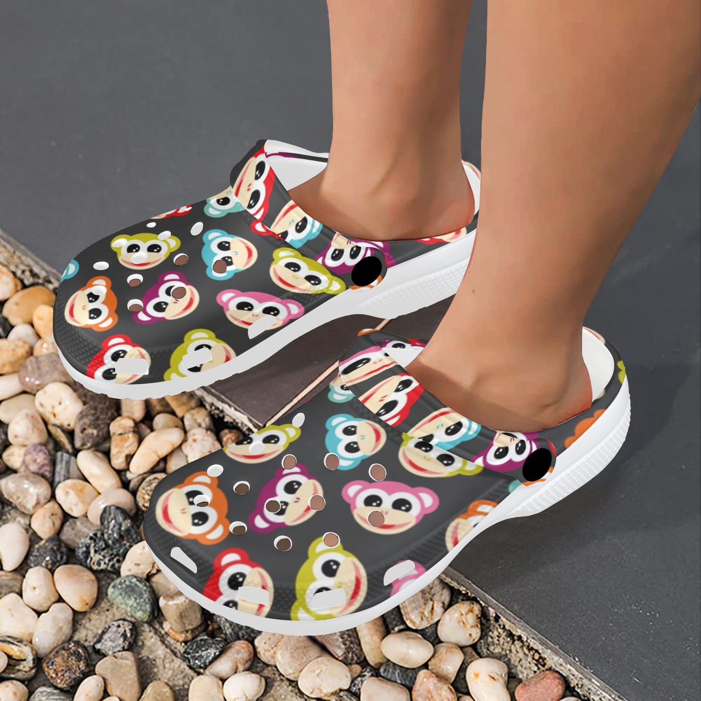 Monkey Head Design Themed Print Unisex Clogs Shoes