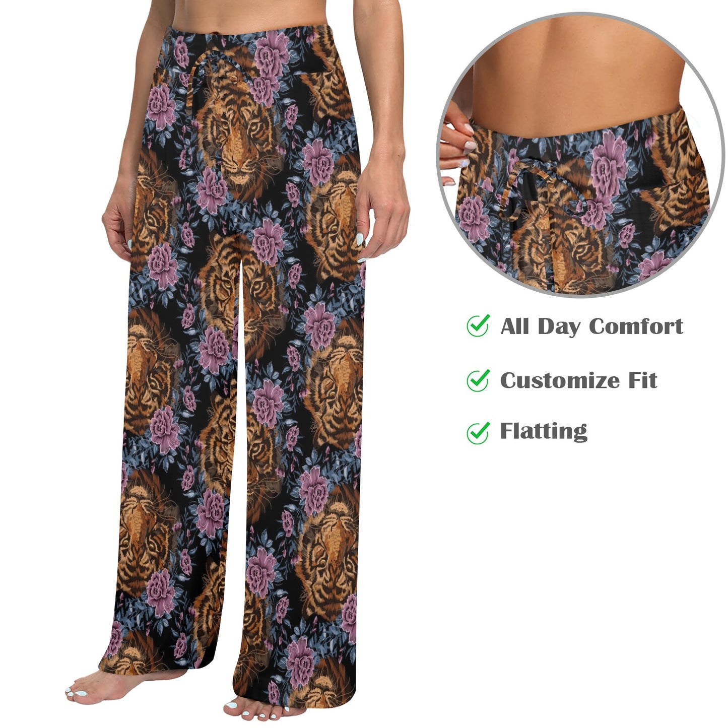 Tiger Head Floral Women's Wide Leg Lounge Pants