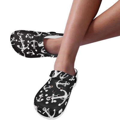 Anchor Black White Unisex Clogs Shoes